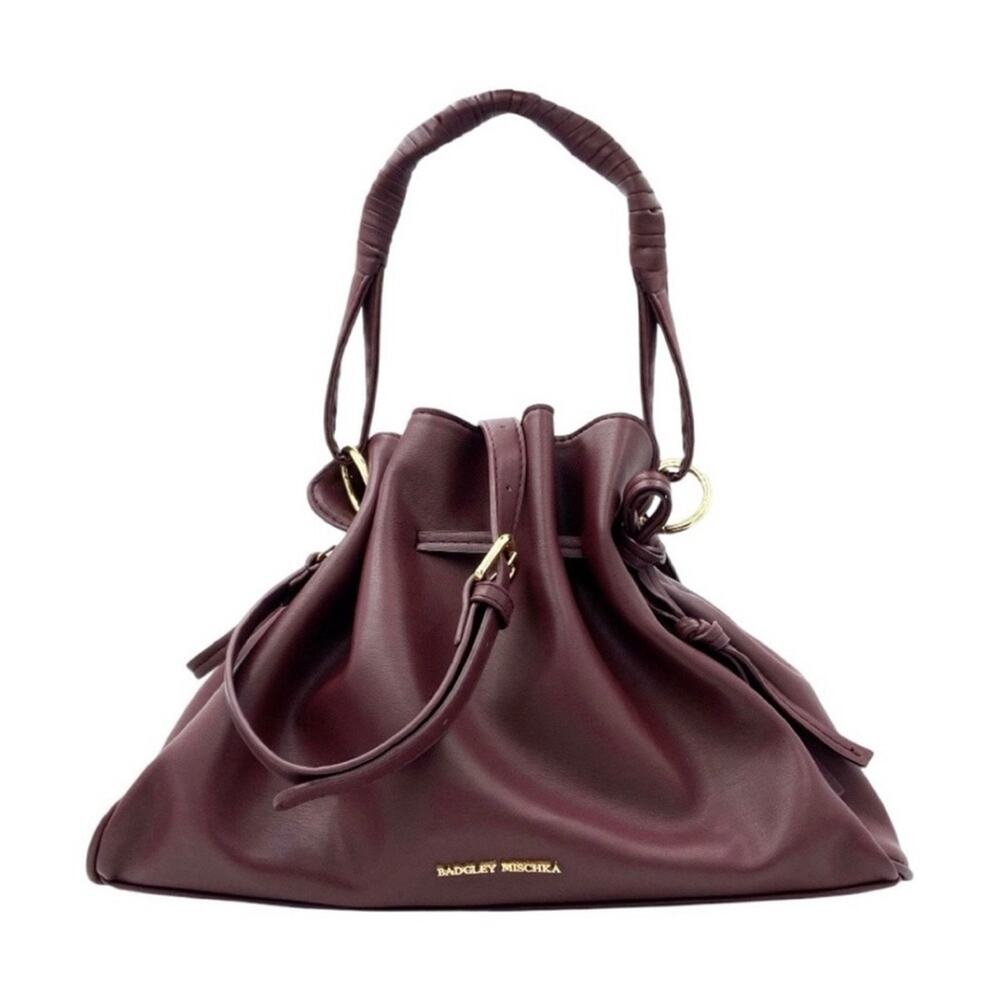 Badgley Mischka bag vegan leather wine drawstring medium size purse NWT